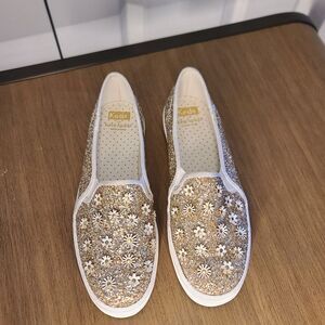 Kate Spade Glitter Double Decker Platform Gold Daisy Sneakers Size 8 NEW
